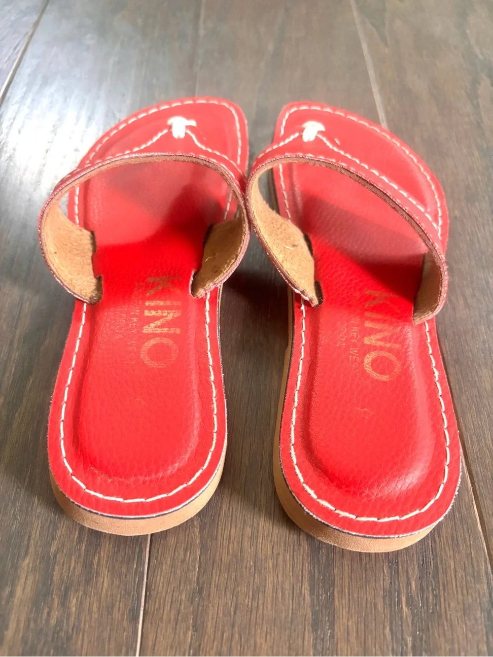 Kino Red Leather Thong Flip Flop Sandals- Made in Key West USA- Size 8